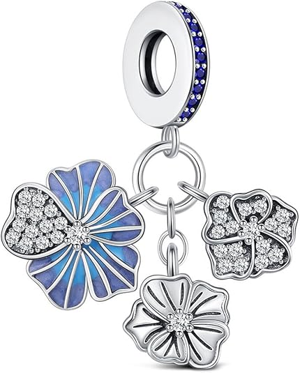 KEQ 925 Silver Flower Charms for Bracelets Necklace DIY Cherry Blossom Lily Lotus Dangle Charms for Women Wife Mom Couple bbf Birthday Gift