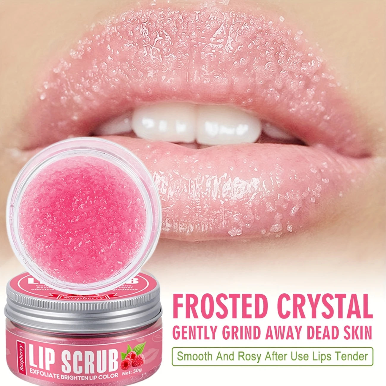 Raspberry-Flavored Lip Scrub Contains Plant Squalane for Hydration, Moisturizing,