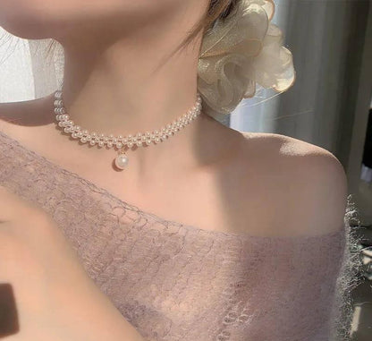 1 Pc Resin Elegant Pearl Stones Choker
